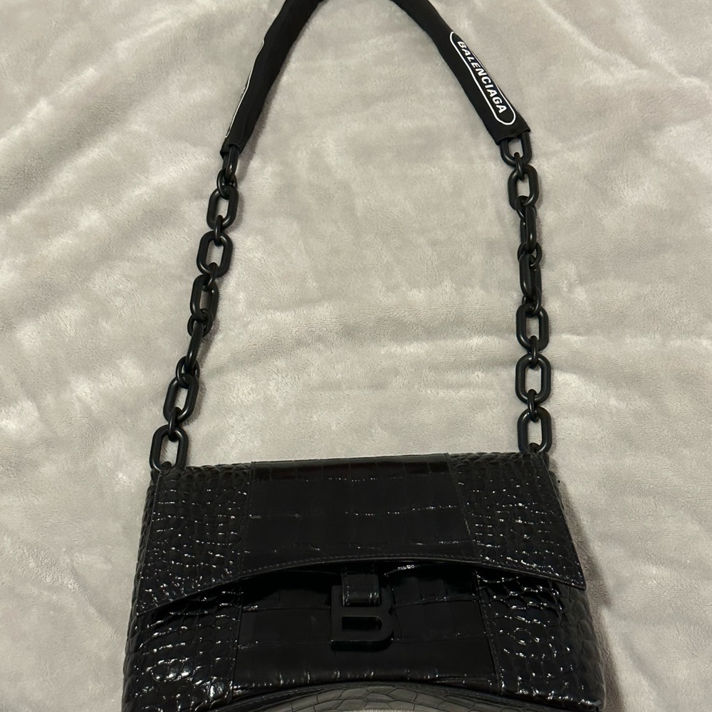 Balenciaga Black Croc-Embossed Shoulder Bag